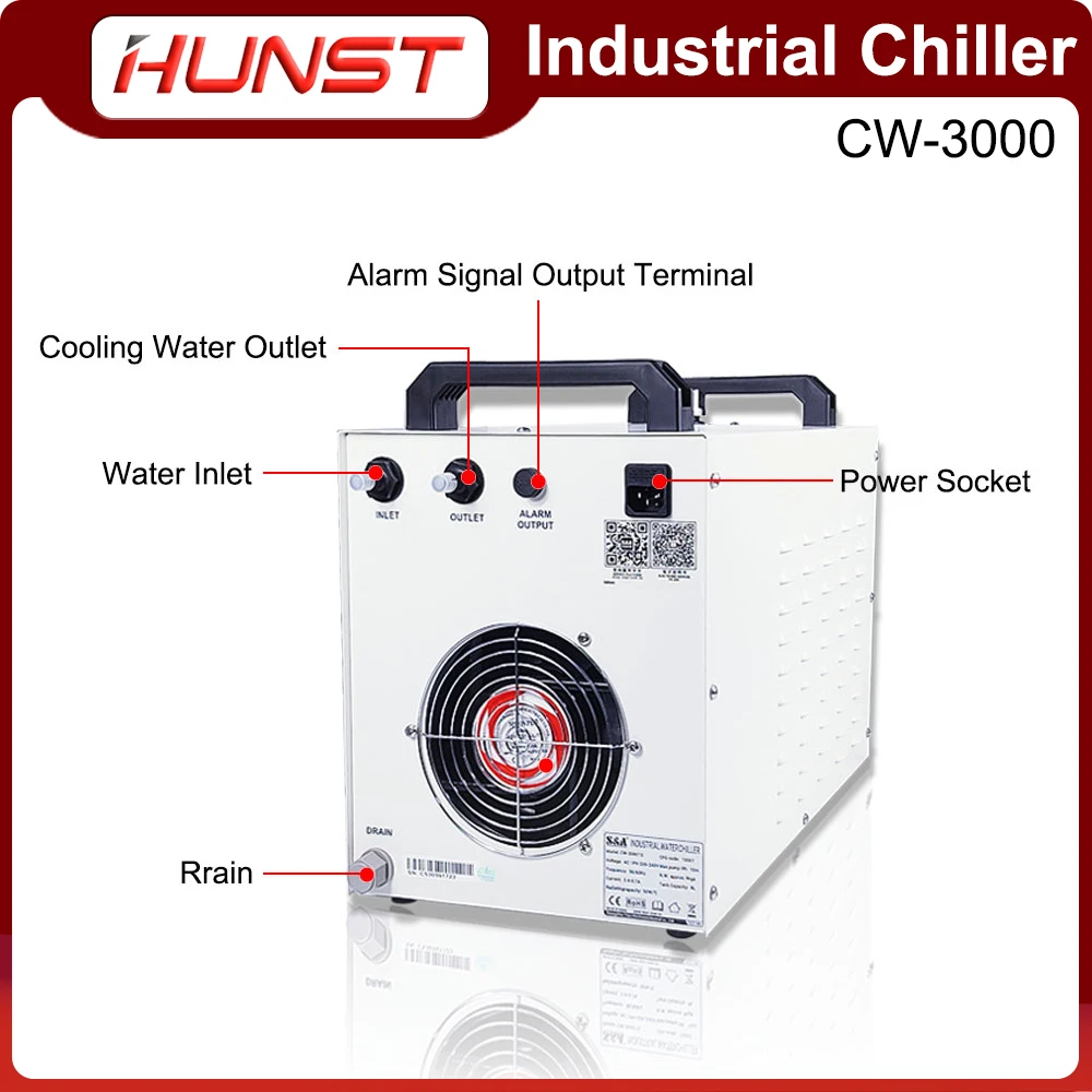 Imagem -03 - Hunst-industrial Chiller de Água Adequado para 30w80w Laser Tubo Co2 Laser Máquina de Gravura Cw3000