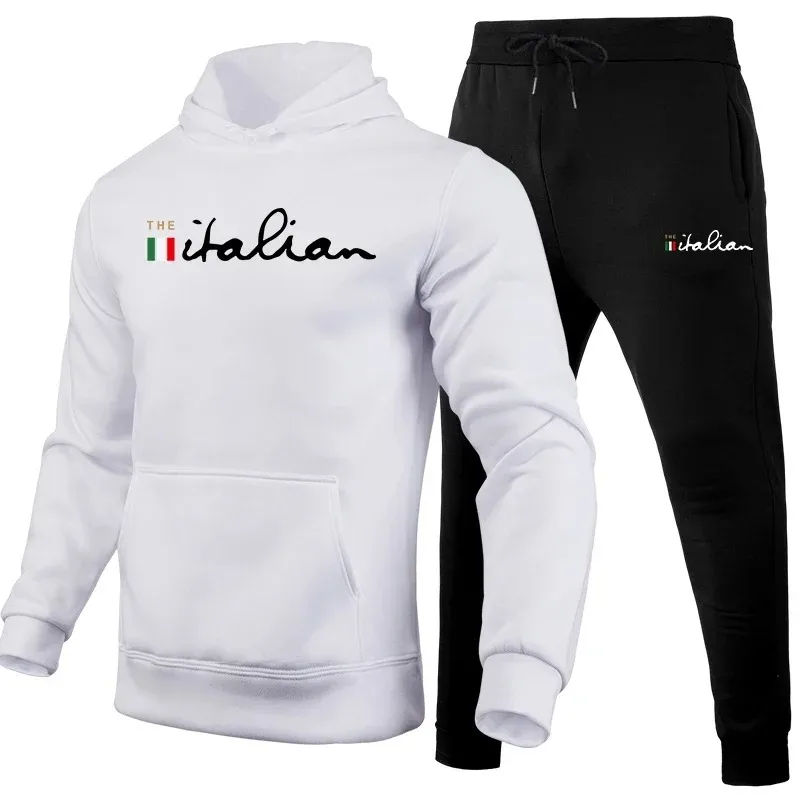 

Men's fashion hooded sweatshirt and long pants set, women's two-piece casual sports top, suitable for running.