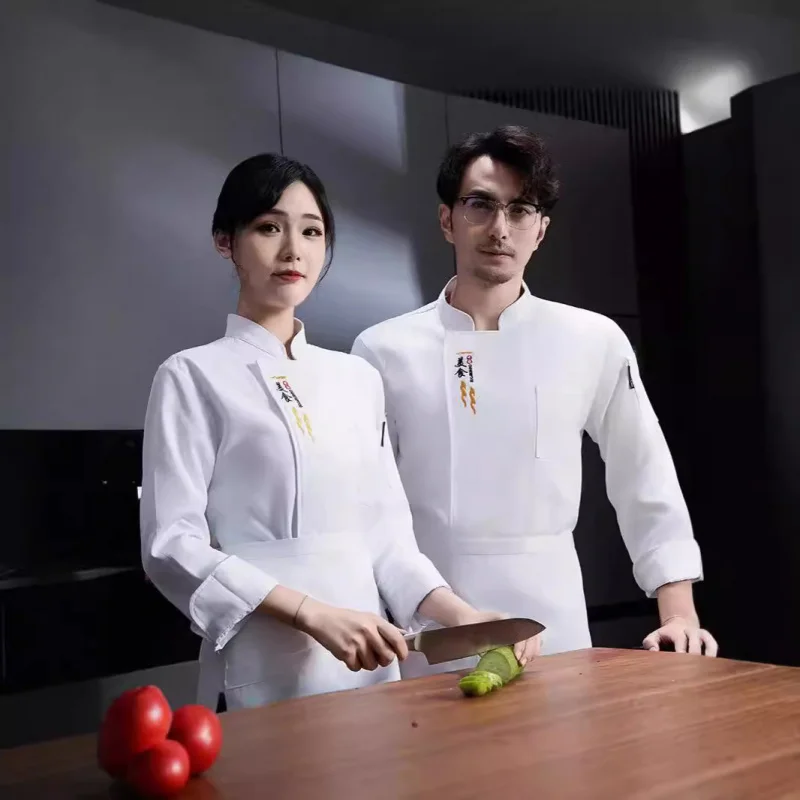 

Kitchen chef hidden button workwear for men, long-sleeved, autumn and winter, Chinese-style hotel, restaurant, hot pot restauran