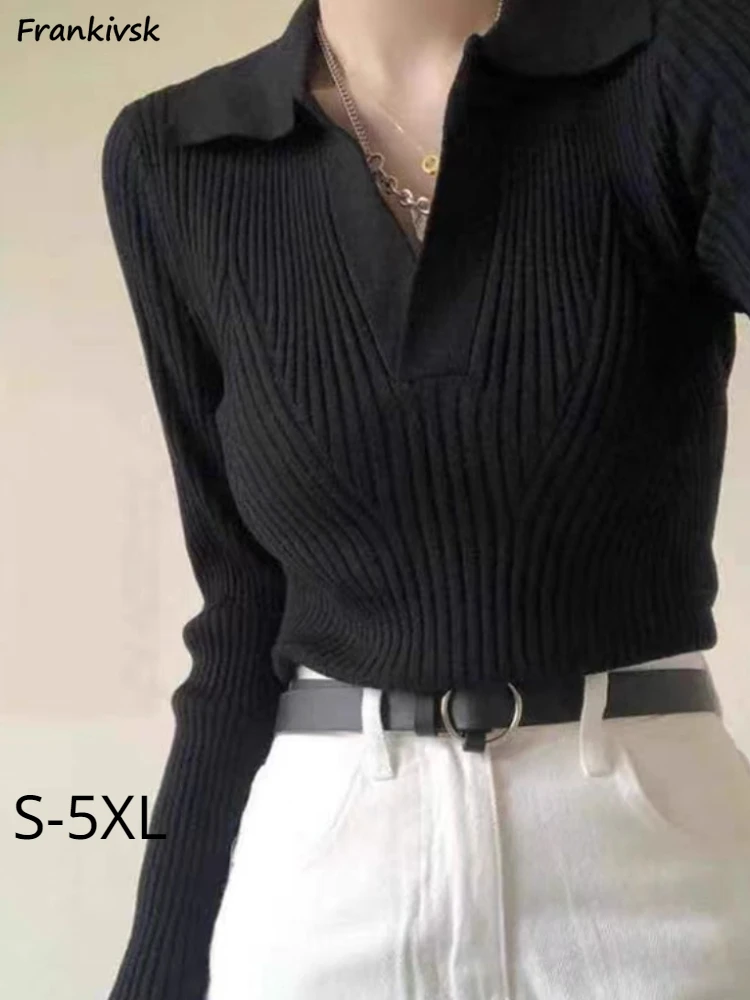 S-5xl Sweaters Women Korean Style Solid Elegant Knitwear Autumn Simple All-match Comfortable Fashion Slim Popular Office Lady