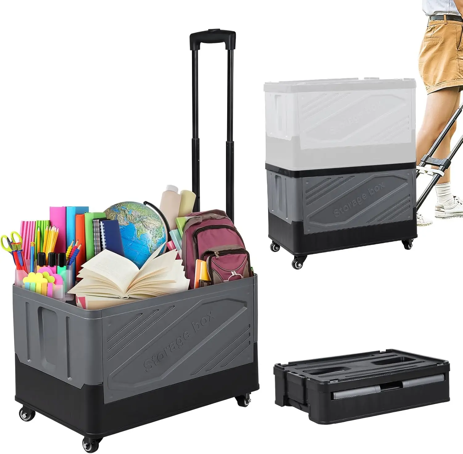 Storage Bins with Wheels - Rolling Carts with Wheels for Closet Organizers and Storage Foldable Rolling Cart for Teachers