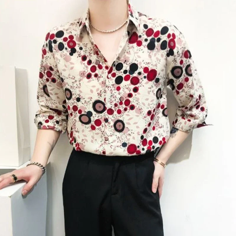 

Men's Shirt Green Floral Print Half Sleeve Red Korean Popular Clothes Normal Vintage Cheap Brand High Quality Luxury Male Shirts