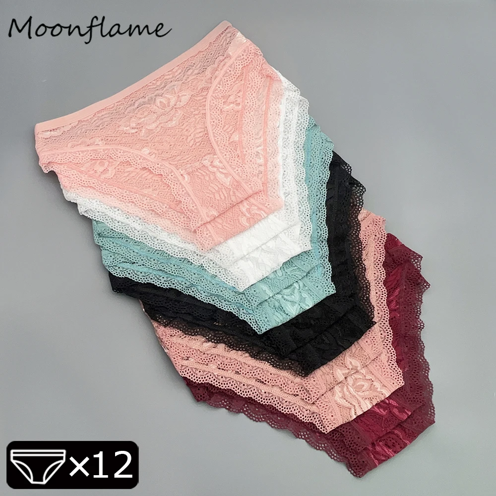 

Moonflame 12 PCS Lace Underpants Girls Briefs Womens Underwears Soft Lingerie Sexy Transparent Panties