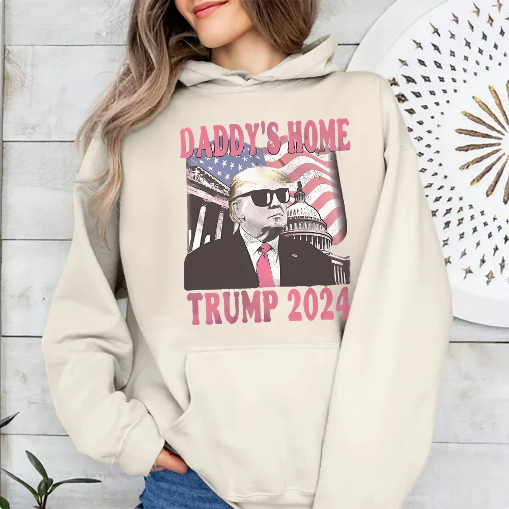 Unisex Style Sweatshirt Hoodie Us President Trump And His Home Graphic Print Loose Shoulder High Quality Cotton Sweater