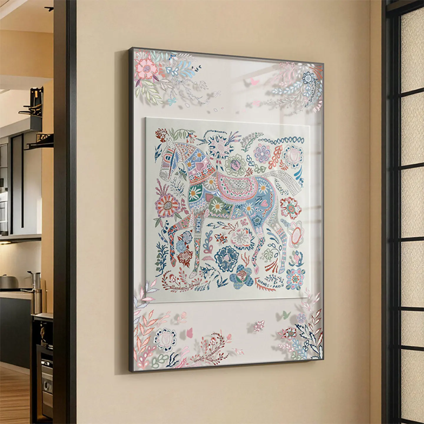 Living room silk scarf hanging paintings high-end niche art aisle entrance entrance decorative paintings