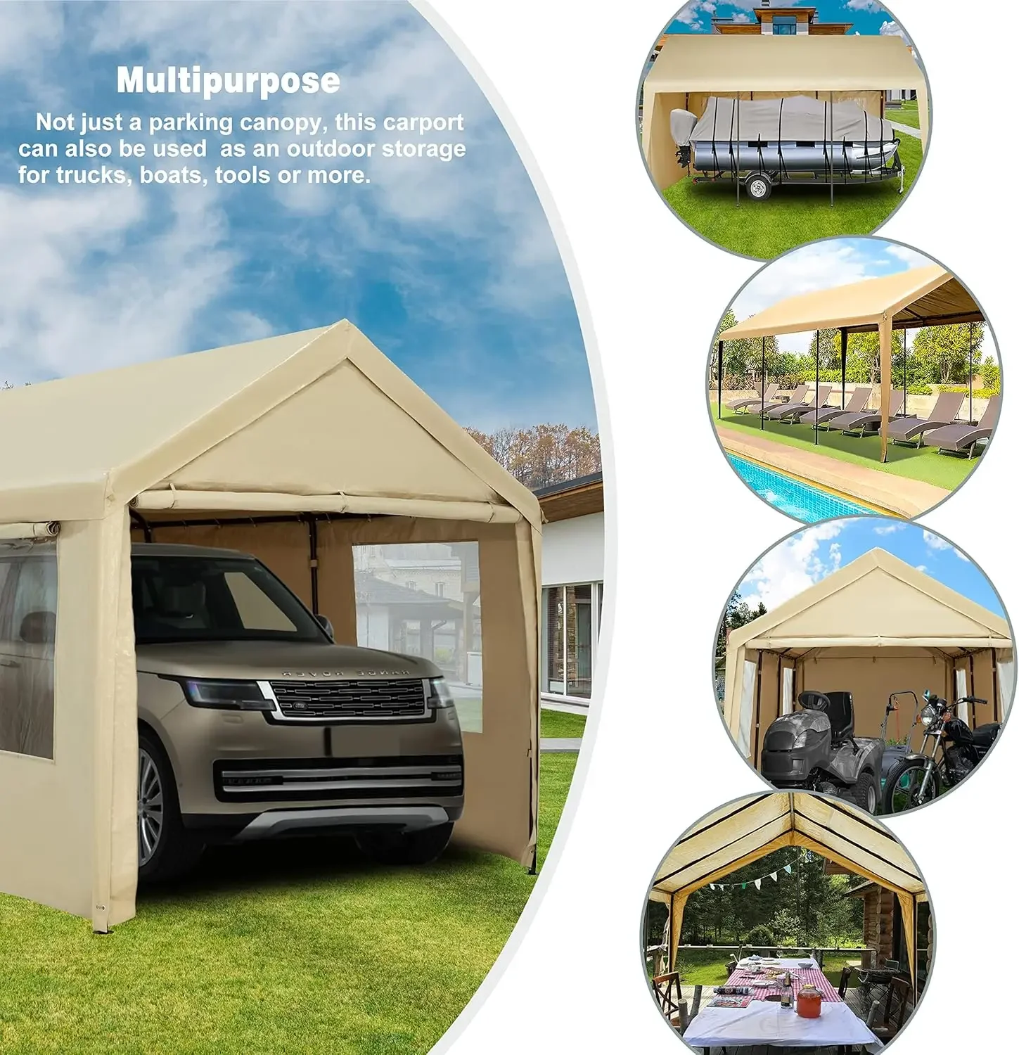 Carport Canopy 10x20ft Heavy Duty with Removable Sidewalls & Doors, Portable Car Port Garage Shelter for Boat, Party