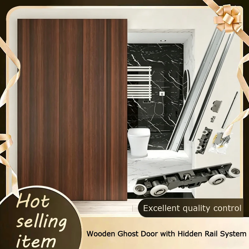 

Ghost Door Full Set Hardware Kit Trackless Sliding System Invisible Pulley Double Sided Damping For Bedroom Hallway Wood Door