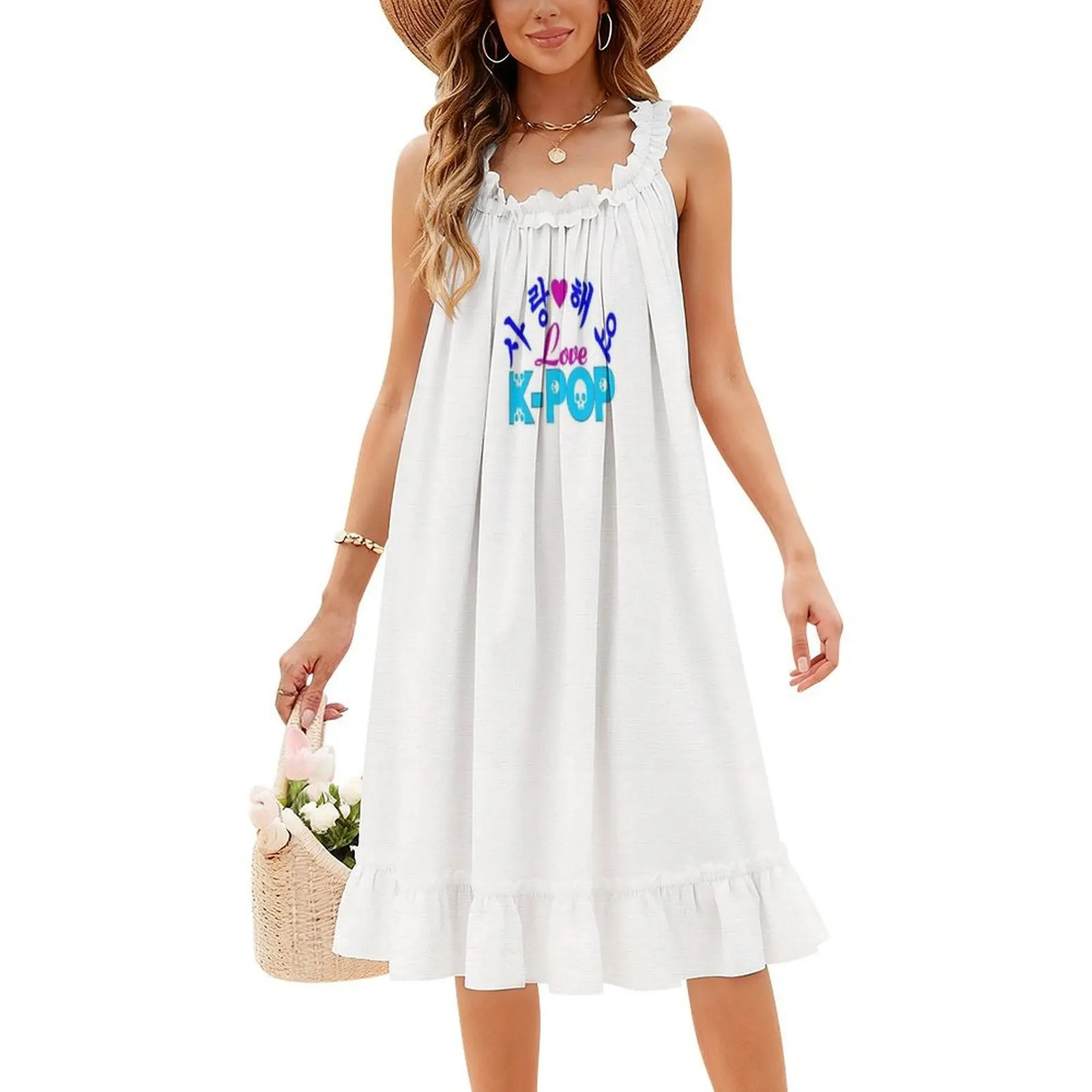 ? ?I Love-Kpop-Saranghaeyo K-Pop فستان على الطراز الكوري للنساء فستان كاجوال أنيق للحفلات أو الارتداء اليومي رائع Kpop Cool