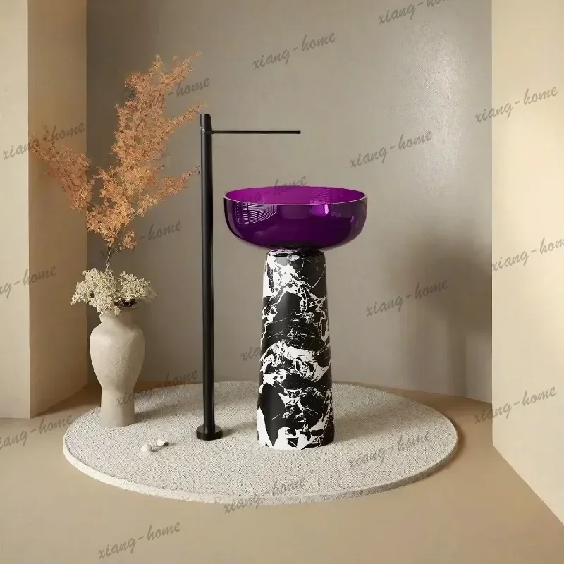 Floor-to-ceiling medieval retro style Bulgari black marble hand-washing column basin