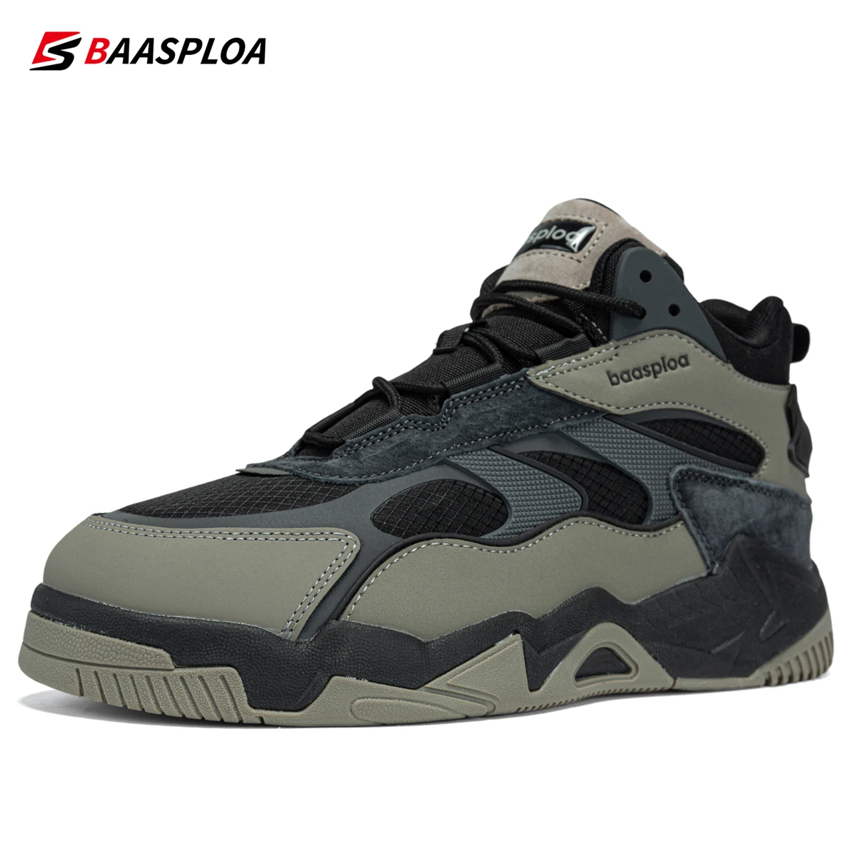 Baasploa Men Winter Sneakers Leather Waterproof Casual Sneakers Male New Plush Warm Sport Shoes Comfort Walking Shoes Non-Slip