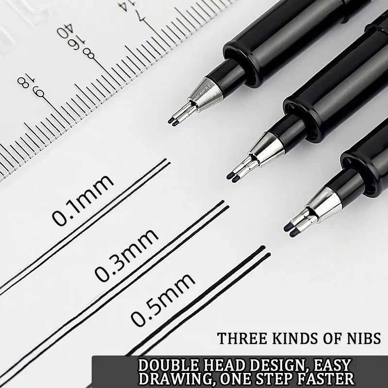 Student Drawing Design Architecture Exam Double-Headed Needle Pen Black Hook Line Pen Students' Supplies Office Supplies