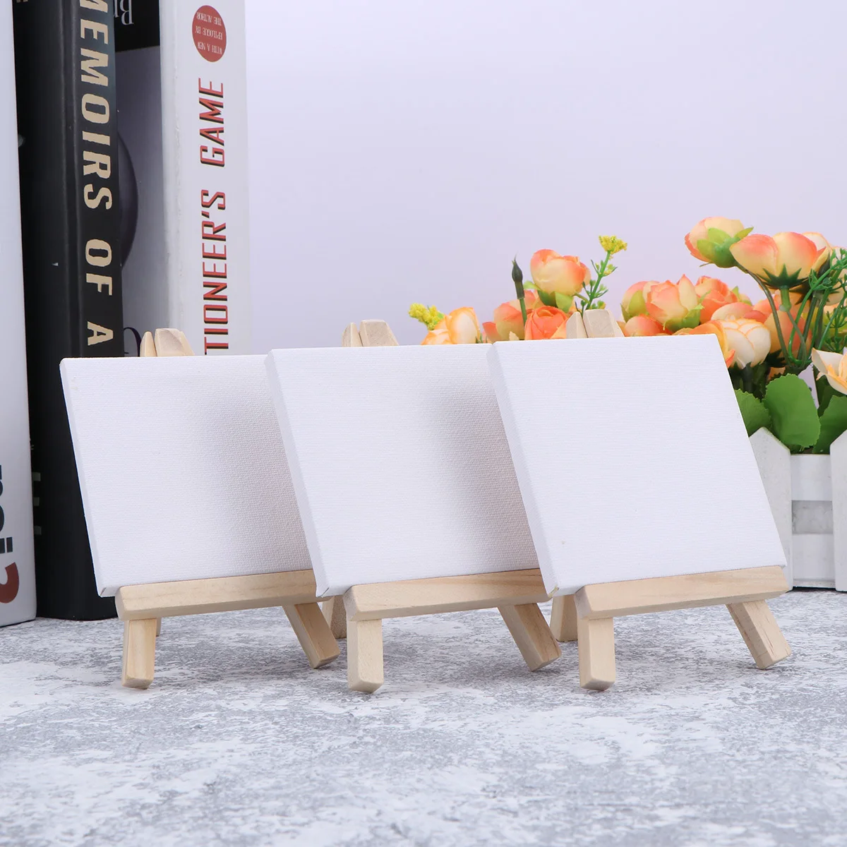

10Pcs 's Hand-Painted Board Mini Canvas and Easel Set Natural Wooden Lightweight for Art Painting Craft Drawing