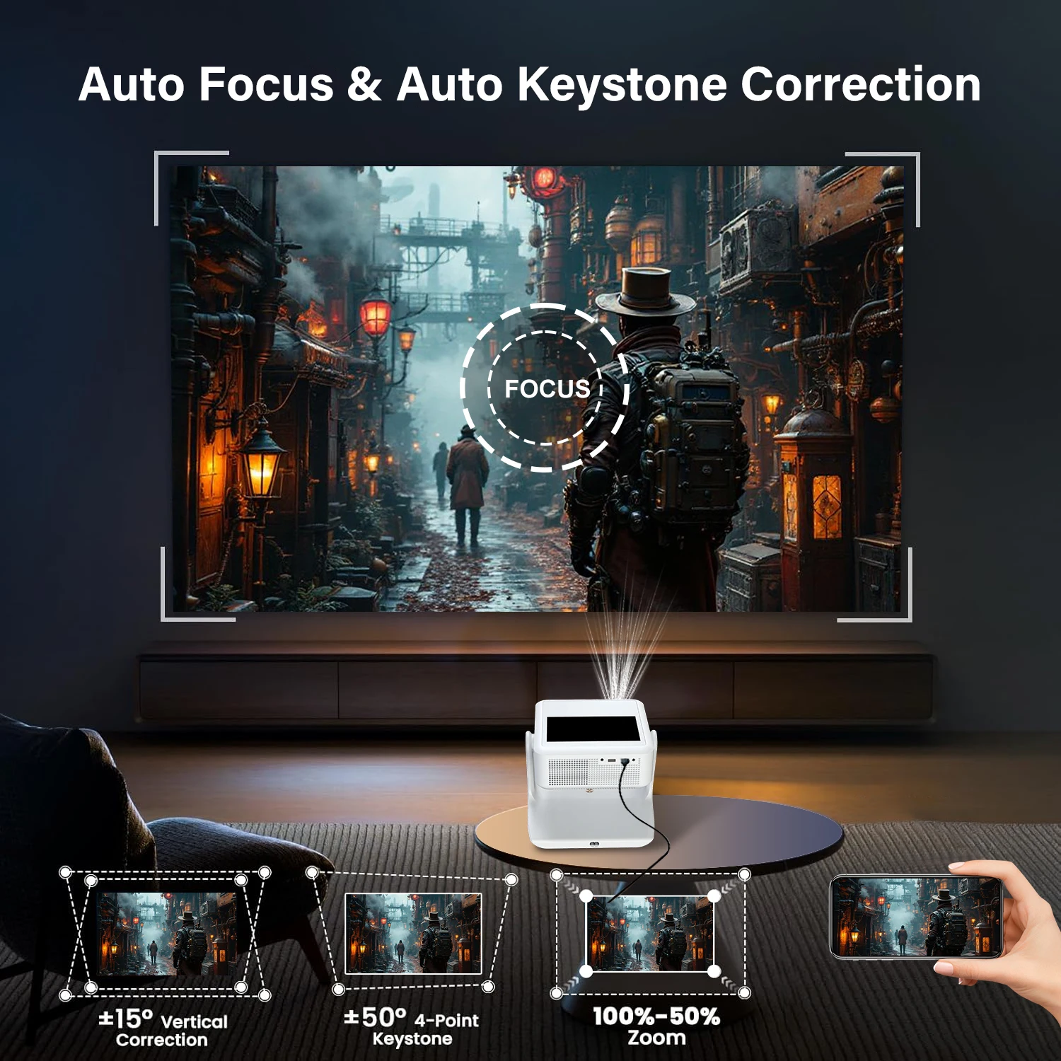 جهاز عرض Aepuosem A2pro Smart 4K - 1080P، شاشة مزدوجة، شاشة تعمل باللمس، نظام Android، الألعاب وKTV