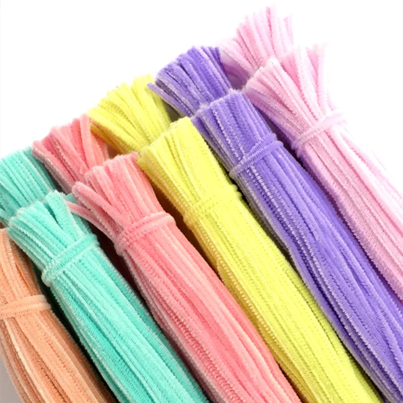 Kolorowy Macaron Twisted Rod Wool Root Fluffy Iron Wire, Handwoven Craft, Bouquet Gift, Akcesoria dekoracyjne, 100Pcs