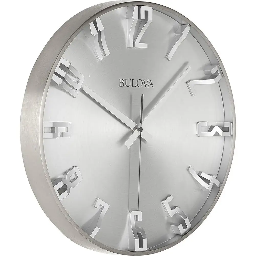 Modern Analog Wall Clock Quiet Sweep Battery Operated Quartz Movement Protective Glass Lens Sculpted Numerals Round Living Room