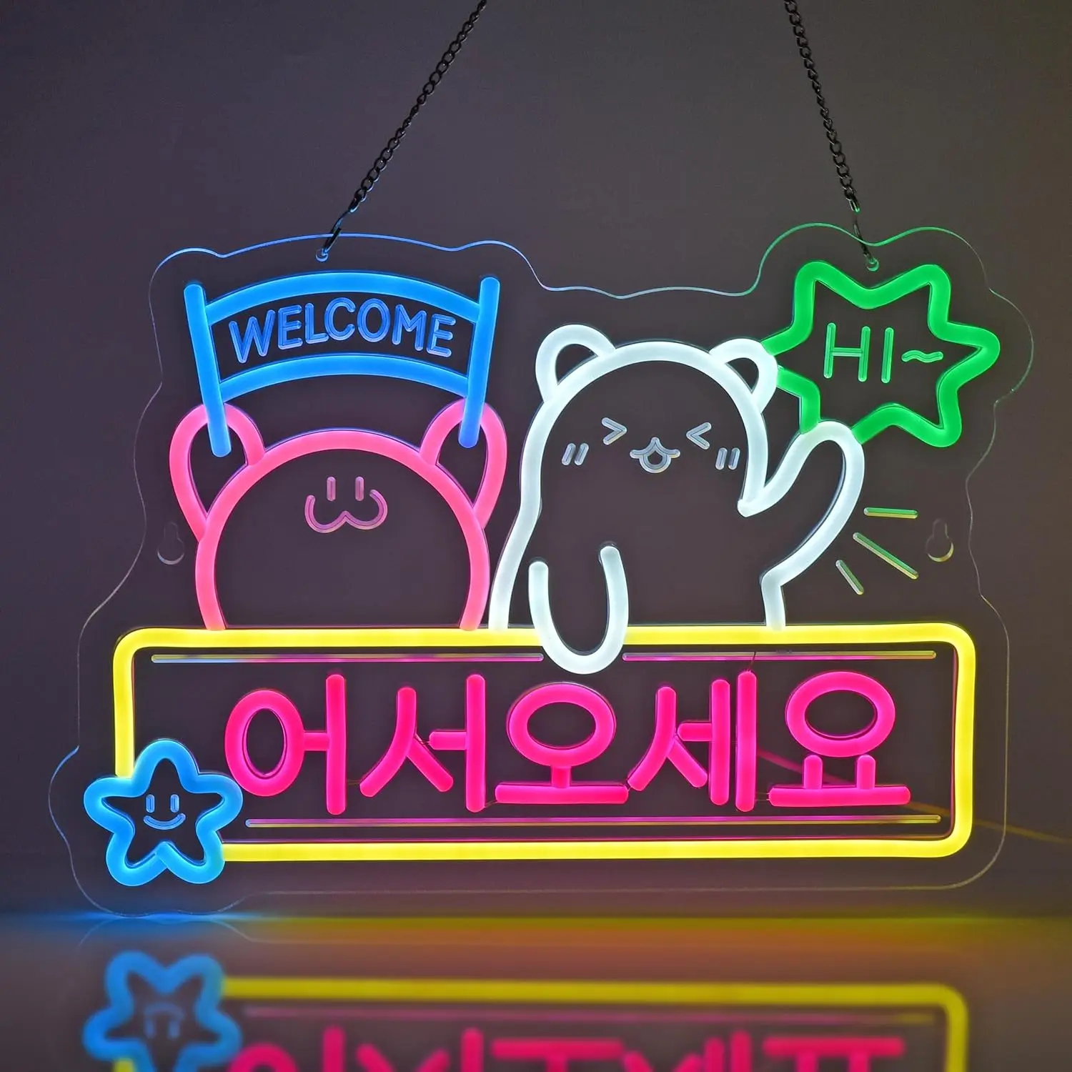 Welcome Neon Sign Korean Store Supermarket Farmers Market Shop For Wall Decor USB Powered Dimmable Light Up Sign Home Decor