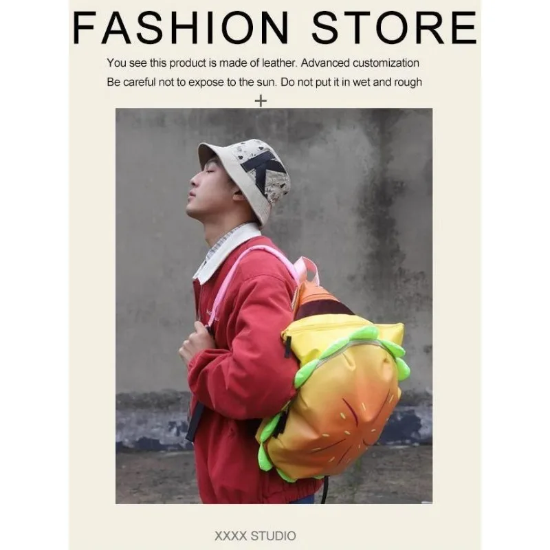 Cartoon Cheeseburger Backpack Multi-Compartment Cute Large Capacity Funny Plush Hamburger Burger Backpack Daypack for Kid Adult