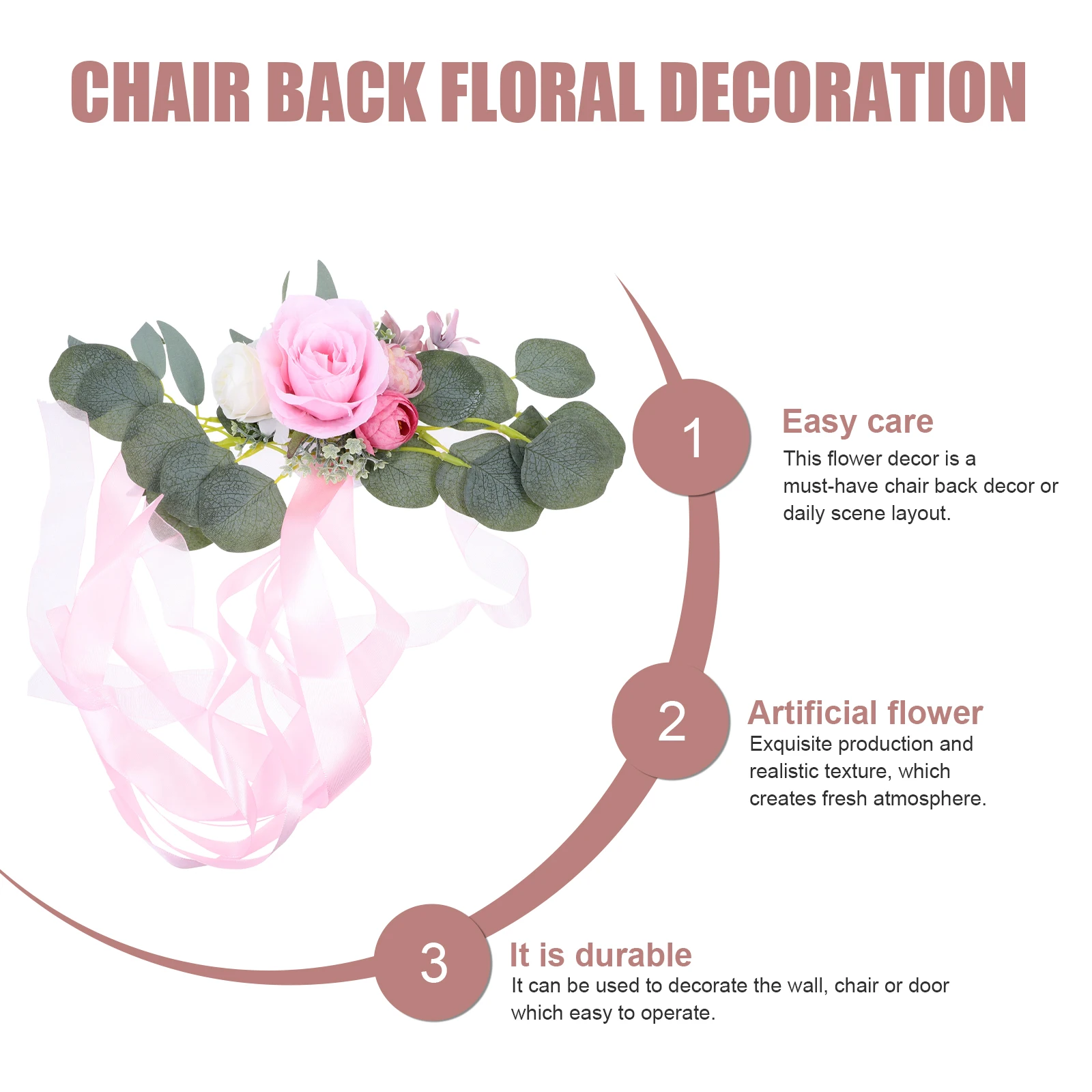 

Artificial Chair Back Flower Decor Realistic Texture Wedding Banquet Decoration Never Wither Easy Care Long Lasting Perfect
