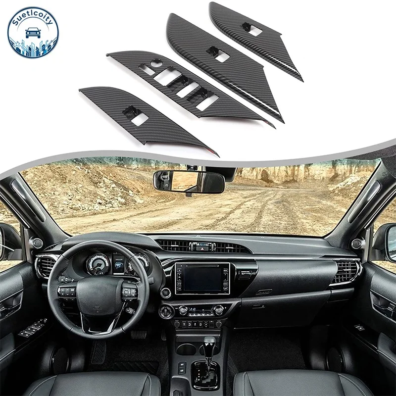 

ABS Carbon Fiber Pattern For Toyota Hilux 2016-2025 Car Window Lift Switch Panel Cover Trim Interior Accessories LHD RHD