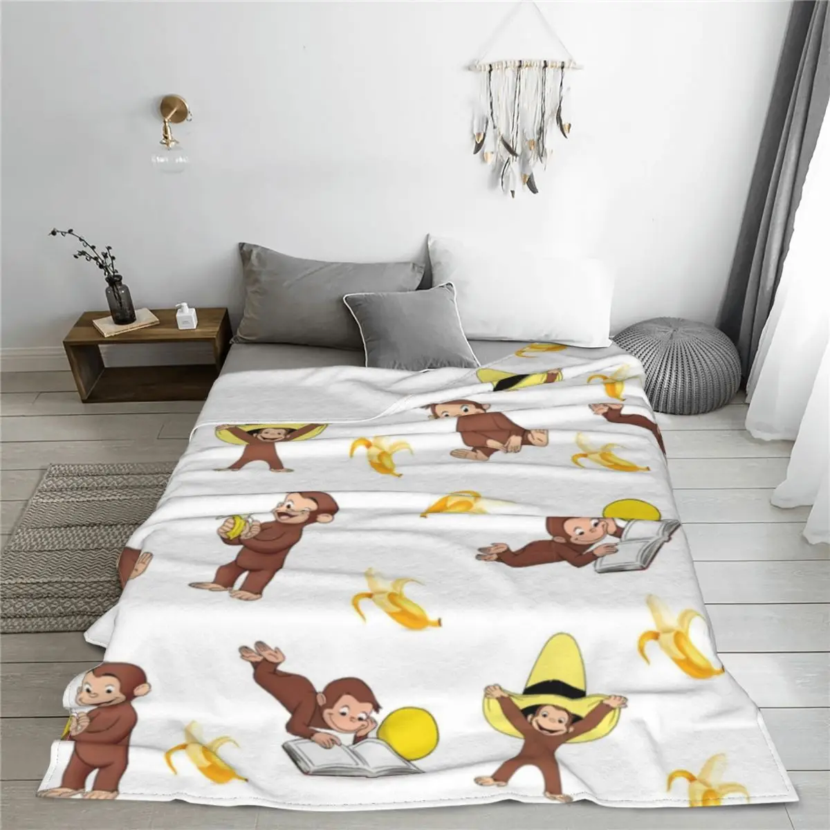 George The Curious Monkey Blanket Velvet cartoon for kids TV Series Lightweight Throw Blankets for Home Couch Bed Rug