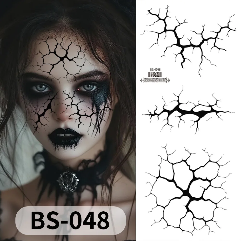 2pcs Large Halloween Black Lightning Temporary Tattoo Sticker for Halloween Makeup – Realistic Vein Design Face Tattoo Body A