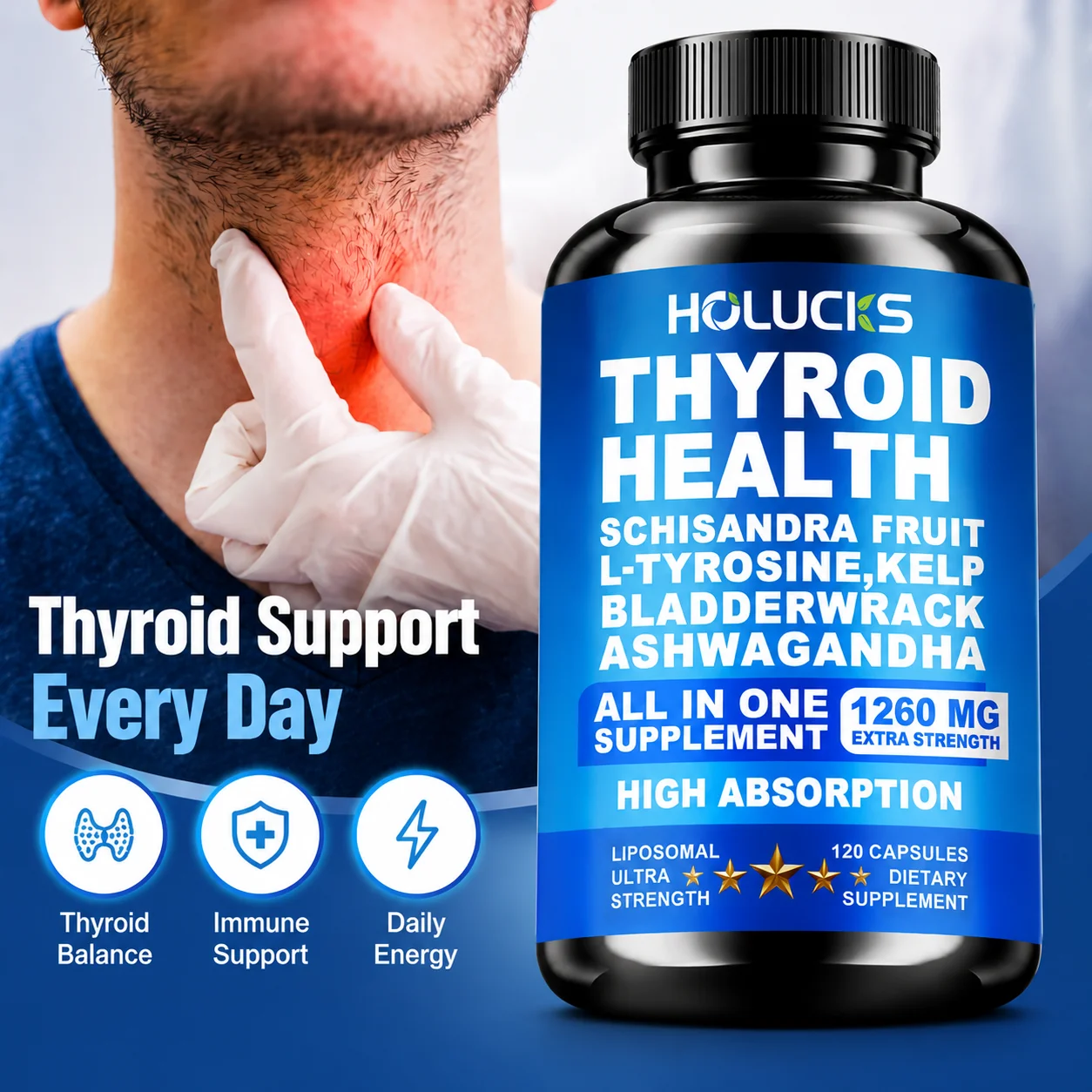 Natural Thyroid Complex Capsules, with Schisandra, L-Tyrosine, Kelp, Support Thyroid, Metabolism & Immunity Health, Daily Energy
