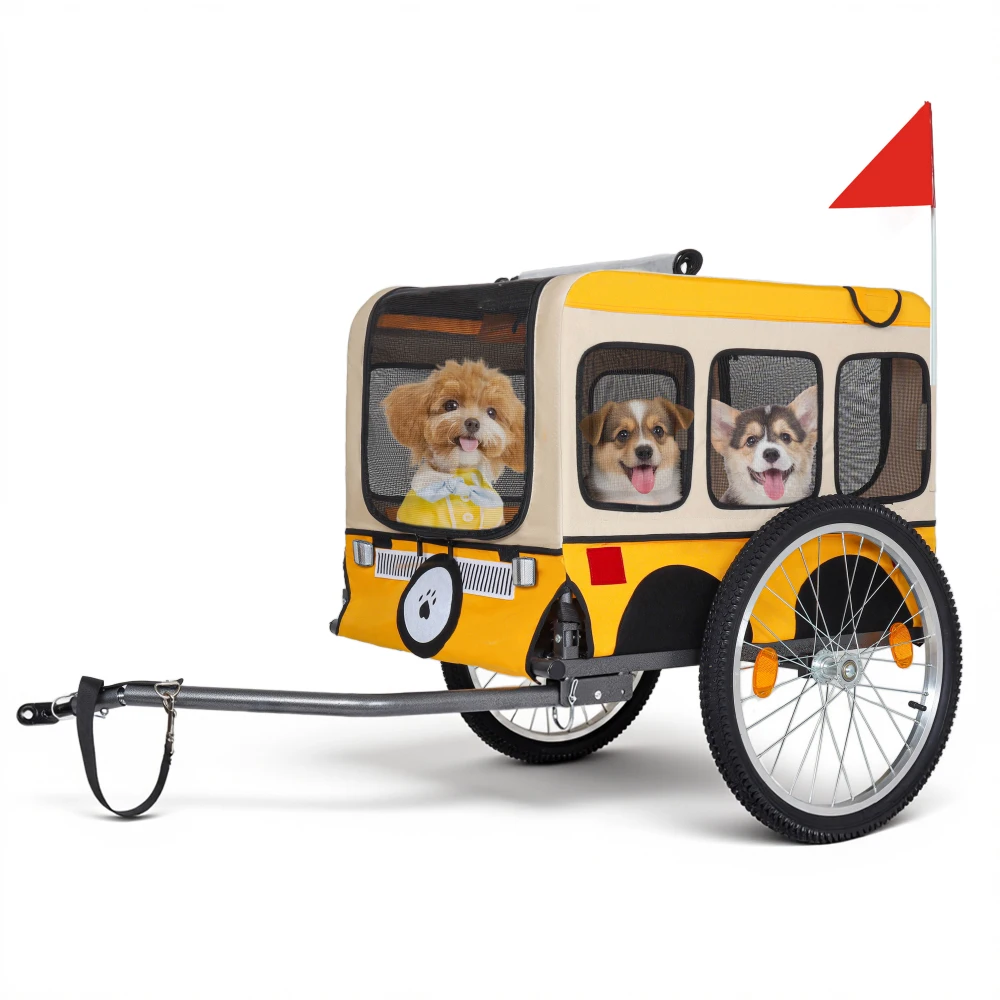 Large Folding Bike Trailer for Dogs - 20×2 1/8 Inches Wheels, Heavy-Duty Steel Frame, Spacious Design, All-Terrain Cycling, Jogging & Camping Adventure, Yellow