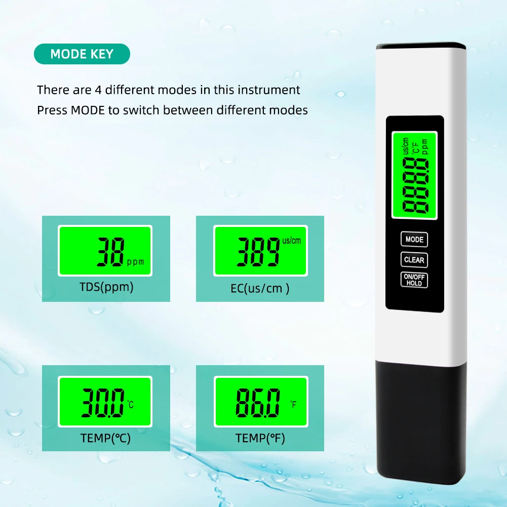 4 in 1 Digital Water Tester EC Meter & Temperature Meter 0-9990 PPM Water Test Meter for RO-RODI System Drinking Water Aquariums