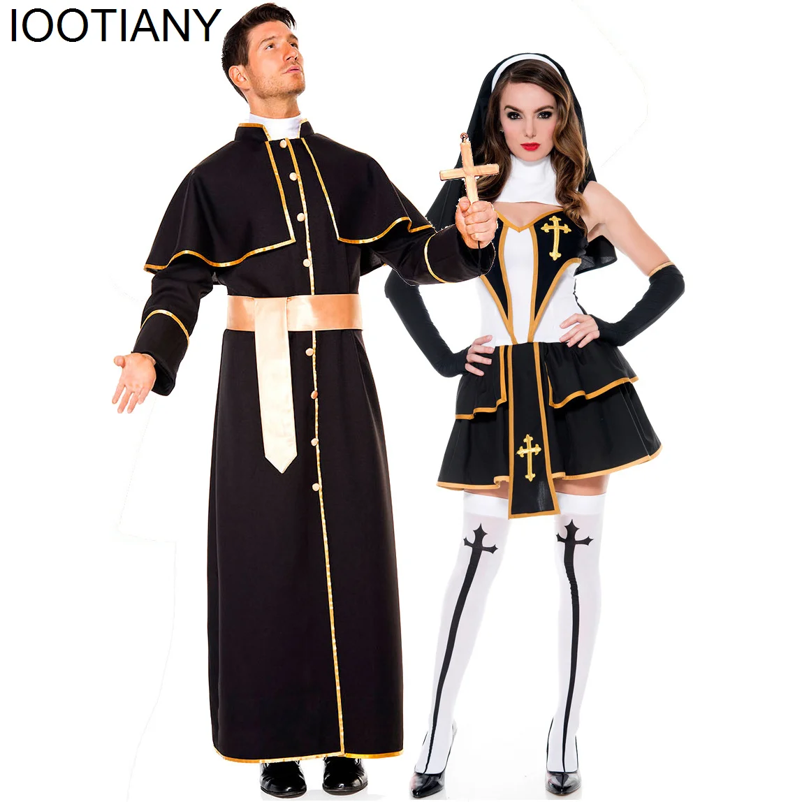 Couple Halloween Roman Role-playing Religious Church Priest Costume Ancient Greek Ball Missionary Robe Men's Performance Costume