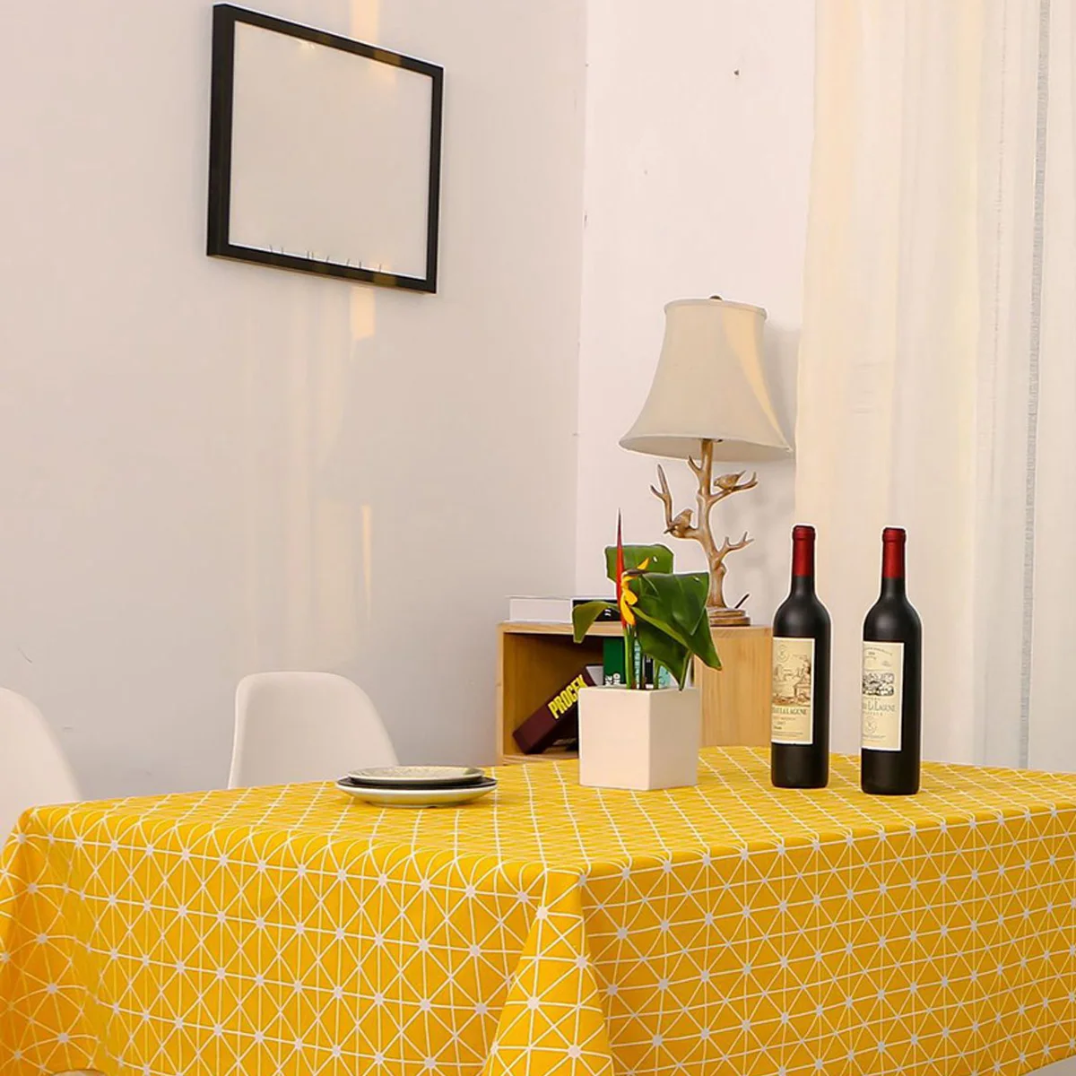 

Checkerboard Tablecloth Yellow Plaid Rectangular Party Covers Kids Decor Stain Resistant Table Covers