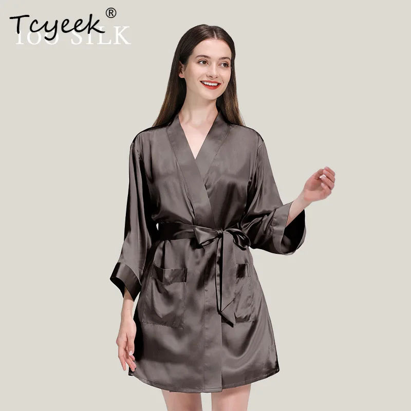

Tcyeek 22Momme 100%Real Silk Sleeping Robe Sling Dress Elegant Women Fashion Night-robe Sets Sleepwear 2024 Spring S3D038QM