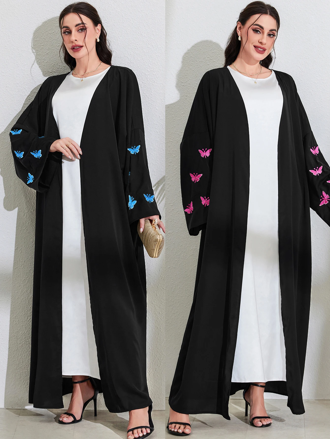 Fashion Butterfly Embroidery Kimono Saudi Dubai Muslim Robe Abaya Female Musulmane Full Length Outerwear Cardigan Abaya Caftan