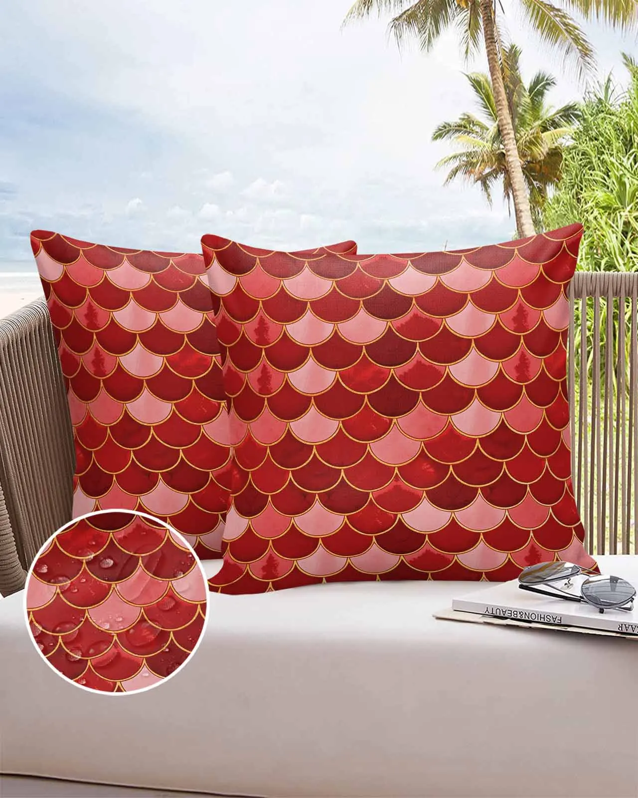 

2/4PCS Waterproof Pillow Cover Modern Red Fish Scales Texture Art Outdoor Pillowcase Case Garden Patio Cushion Covers Home Decor