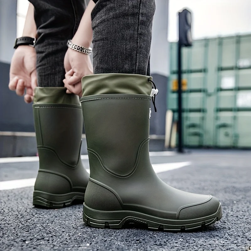 Men waterproof Rain Boots Mid Calf Slip On Shoes Thick Sole Anti Slip Outdoor Garden Work Shoes Durable plus size hiking boots view 3