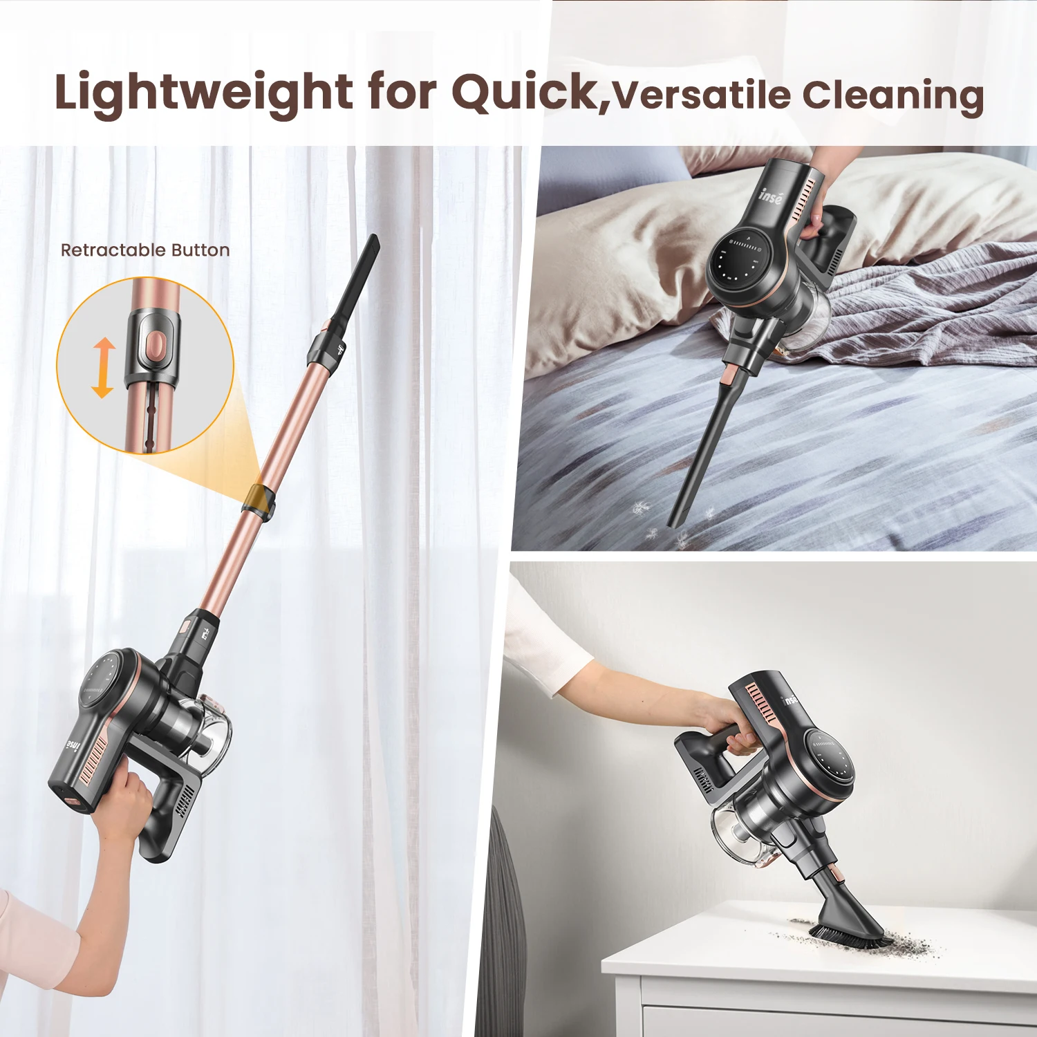 Беспроводной пылесос INSE S7P, перезаряжаемая батарея емкостью 2500 мАч, напоминание о засоре, универсальный пылесос для домашней шерсти домашних животных