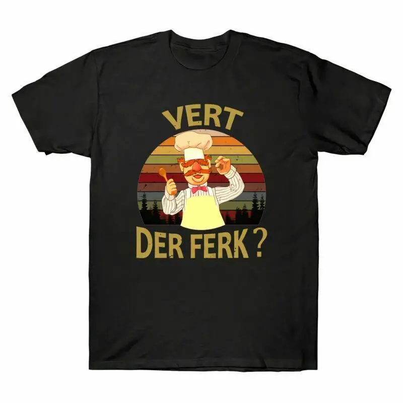 Swedish Chef Vert Der Ferk Sunset Vintage Retro Men s T Shirt Black Navy Cotton