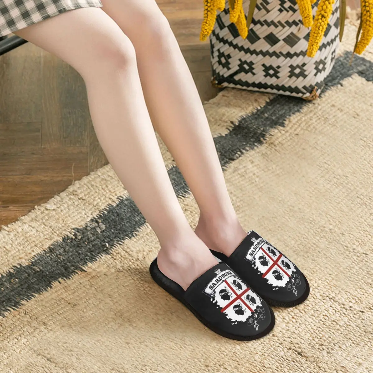 Custom Sardinia Flag Four Moors Memory Foam Slippers Women Soft Warm Italy Sardegna Coat of Arms House Slippers