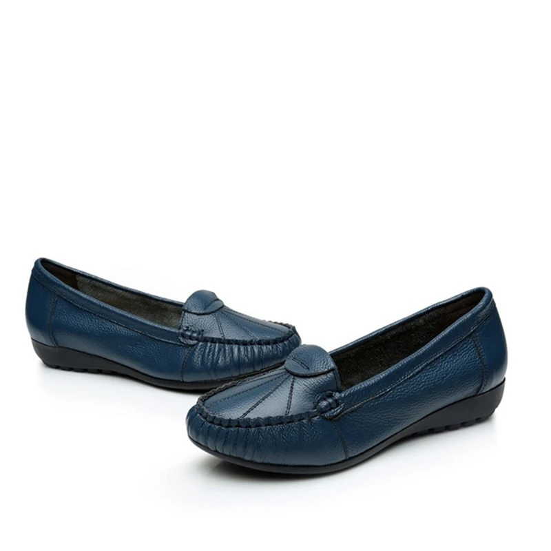 TRAF zapatos planos de piel sintética azul marino para mujer, sandalias de punta cerrada con cabeza redonda de primavera, zapatos elegantes Vintage de oficina para mujer