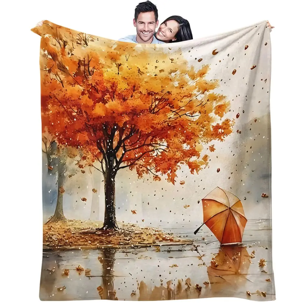 Autumn Tree Umbrella Blanket Flannel Blanket Throw Blanket Warm Blanket Gift Blanket HD Digital Print Art Bedroom Cozy Throw