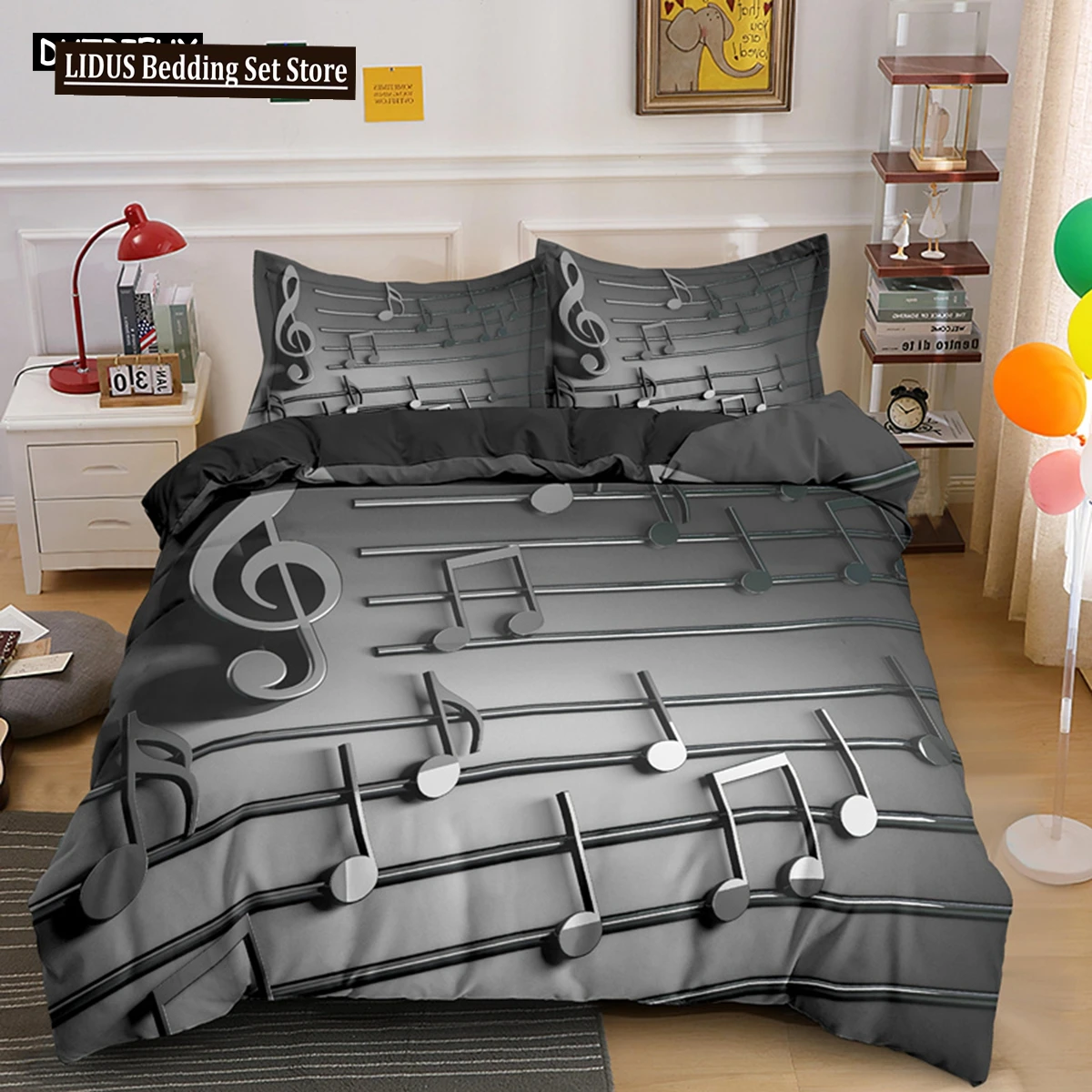 

Musical Note Bedding Set 2/3pcs Music Theme Quilt Cover King/Queen Size With Pillowcase Fashionable Psychedelic Soft Duvet Cover