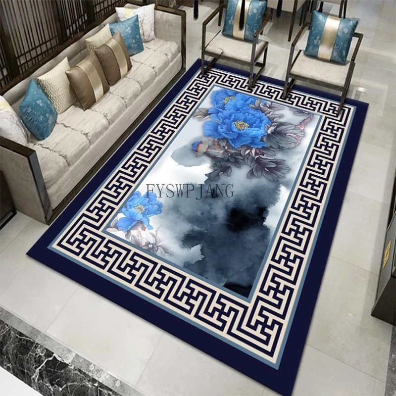 Ins Chinese Retro Carpets for Living Room Home Decor Rugs for Bedroom Bedside Lounge Large Area Rug Non-slip Floor Mat Washable