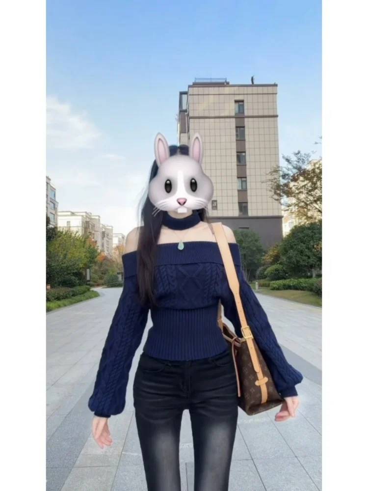 

Trendy Knitted Twist One oulder Sweater Long Sve Warm Faionable Winter Women's Top Casual Loose Sle Comfortable Fit