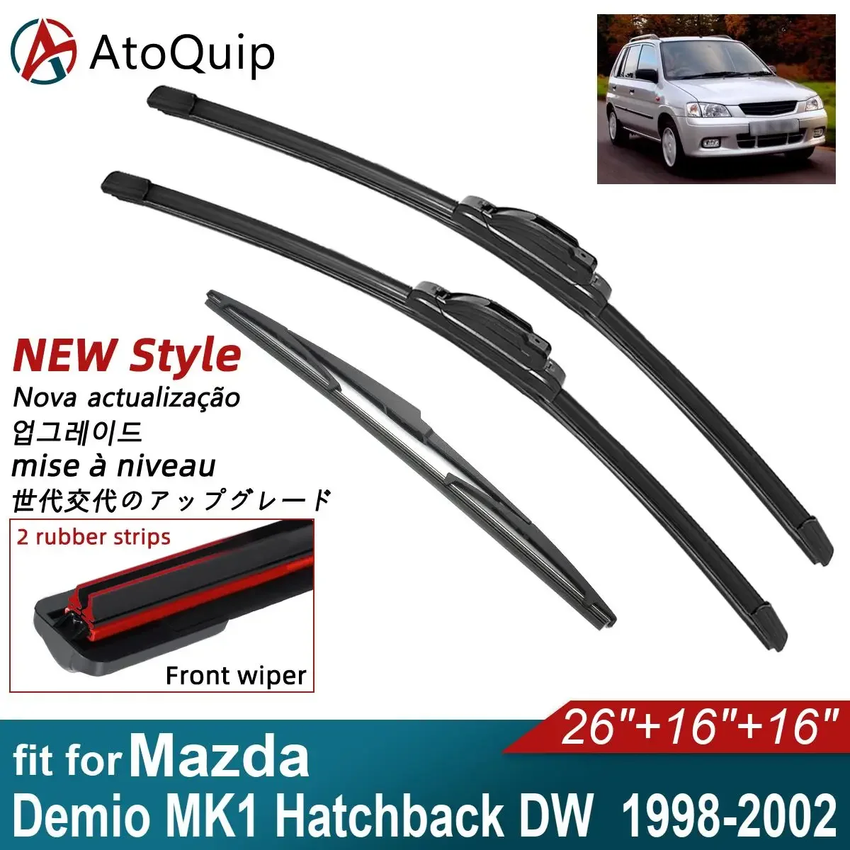 Double Rubber Car Wiper Blades for 1998-2002 Mazda Demio MK1 Hatchback DW Front Rear Windscreen Wipers Car Accessories 2002