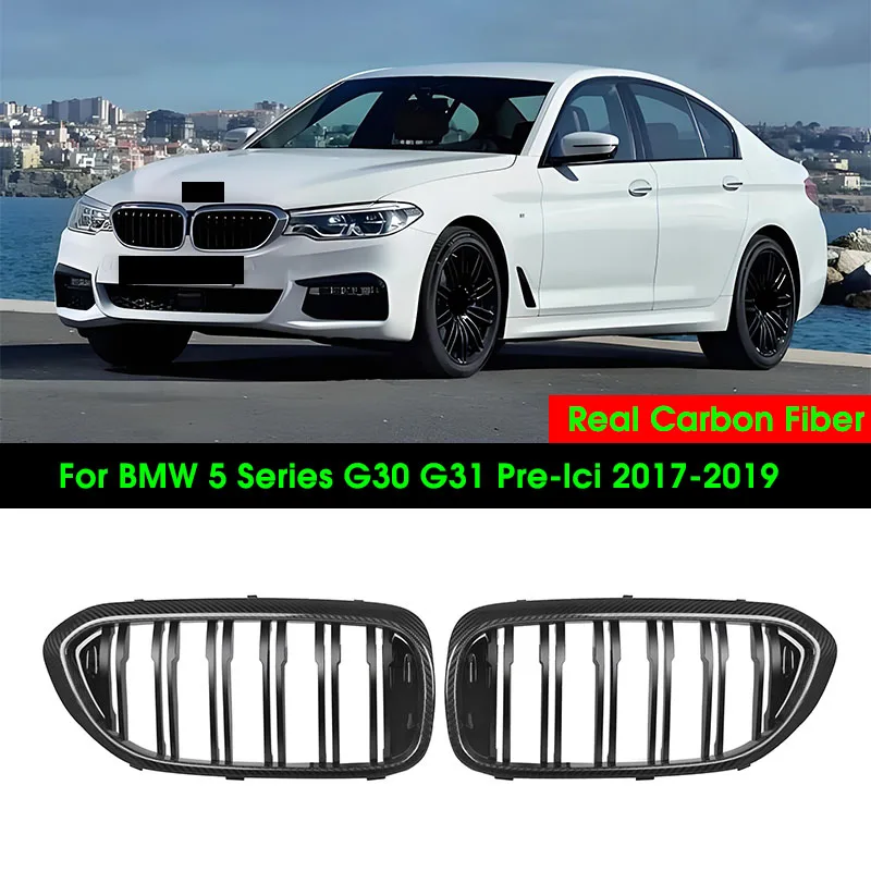 Real Dry Carbon Fiber Front Bumper Grille Replacemt For BMW 5 Series G30 G31 F90 M5 2017-2019 Pre-LCI Kidney Hood Racing Grills