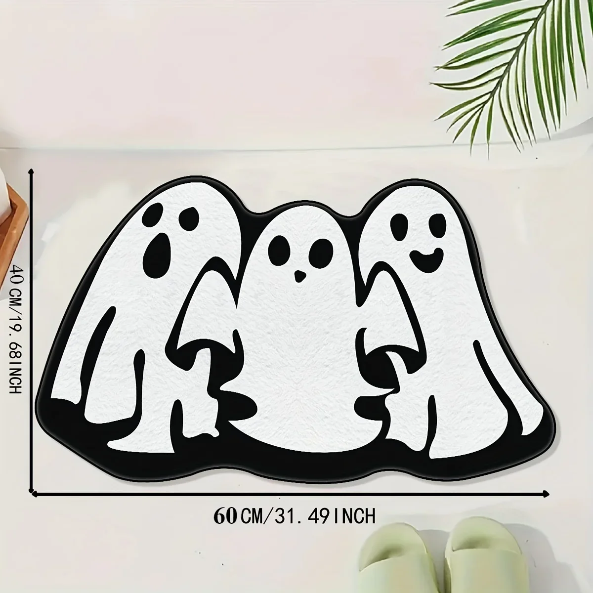 Halloween Holiday Bathroom Carpet with 3 Cute Ghosts, Waterproof and Easy To Clean, Suitable for Bathroom Doors and Bathtubs