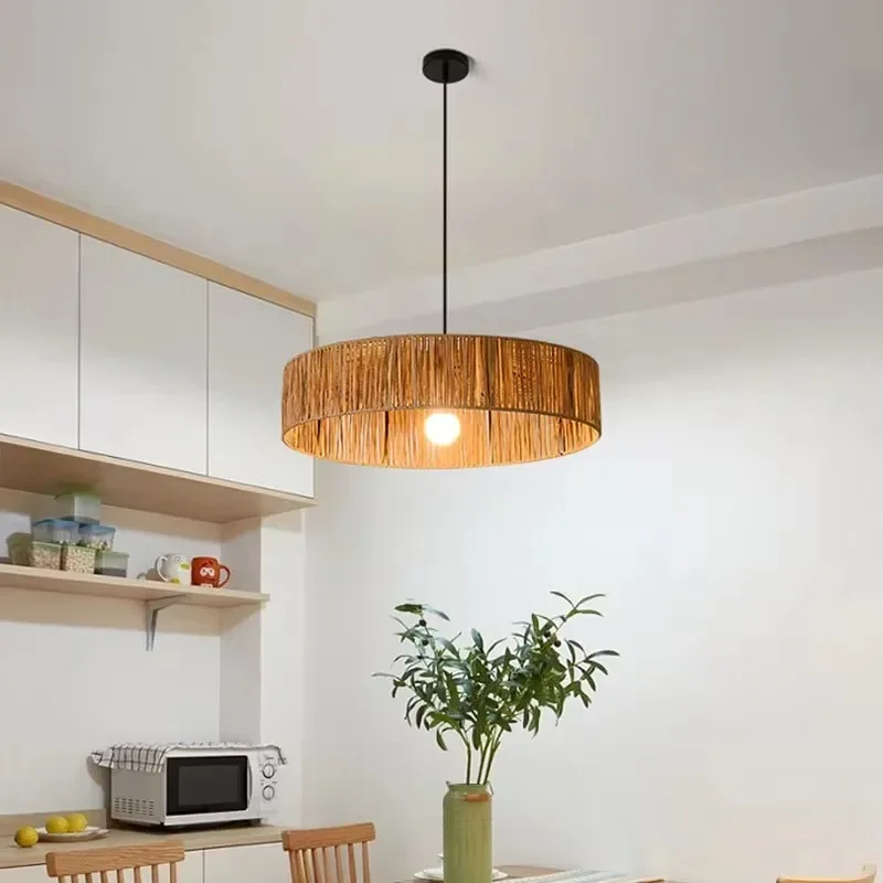 مزرعة نسج قلادة السقف مصباح اليابان فندق مطعم طاولة مستديرة Led مصباح السقف غرفة المعيشة Led الثريا للديكور