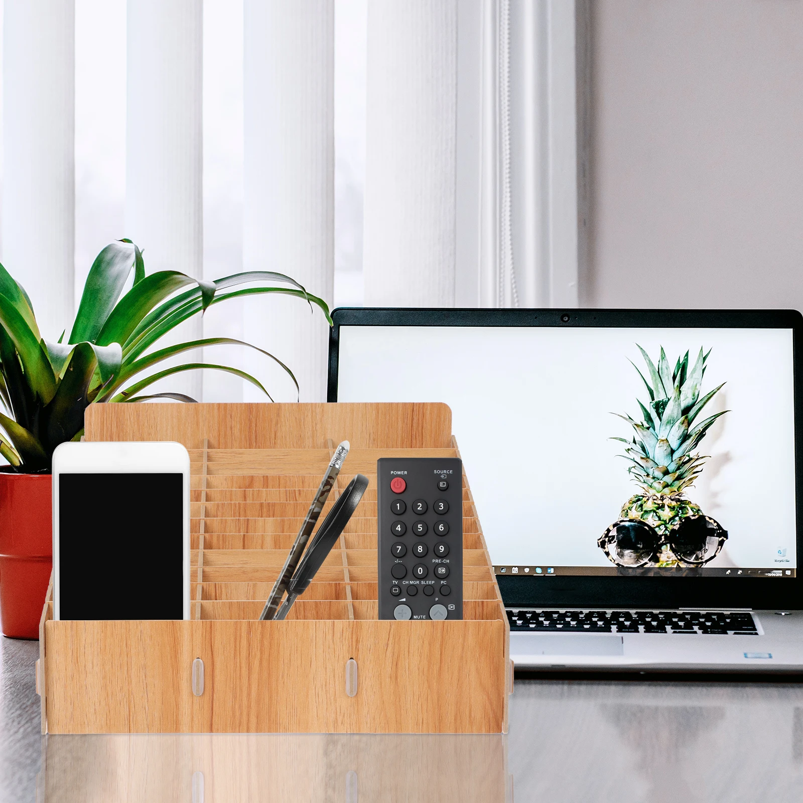 

Wooden Desktop Storage Box Mobile Phones Pens Cosmetics Multi-Grid Wood Organizer Container For Office Home School Desktop
