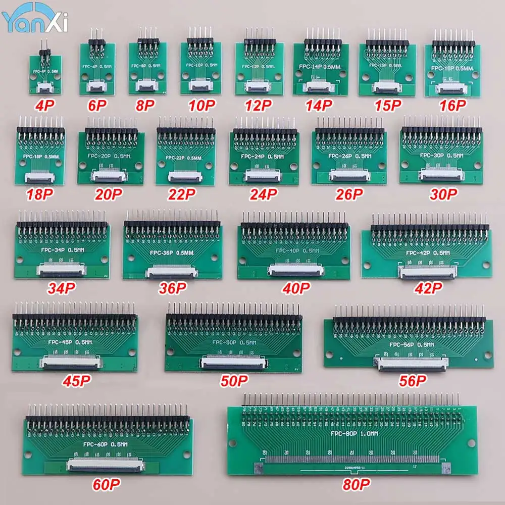 1PC FPC/FFC Adapter Board 0.5mm To 2.54mm Connector Soldering Double Row Curved Needle 4/6/8/10/12/14/16/18/20/30/40/50/60/80 Pi