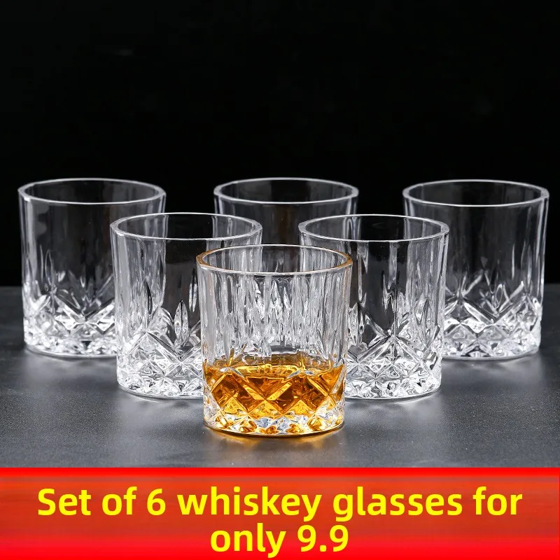 Whiskygläser-Set mit 6 Stück für Bar und Zuhause, Biergläser, Wassergläser, Whiskybecher, Eiswürfelgläser, Spirituosengläser aus Kristallglas