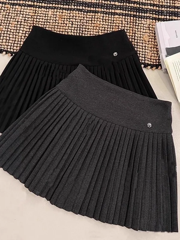 Spódnica wełniana plus size z wysokim stanem, rozkloszowana, plisowana, damska, modna, jesienno-zimowa, nowa, wyszczuplająca, do pracy, koreańska, V...